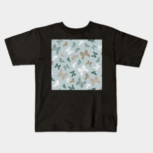 Cool Blue, Teal and Taupe Butterflies Kids T-Shirt